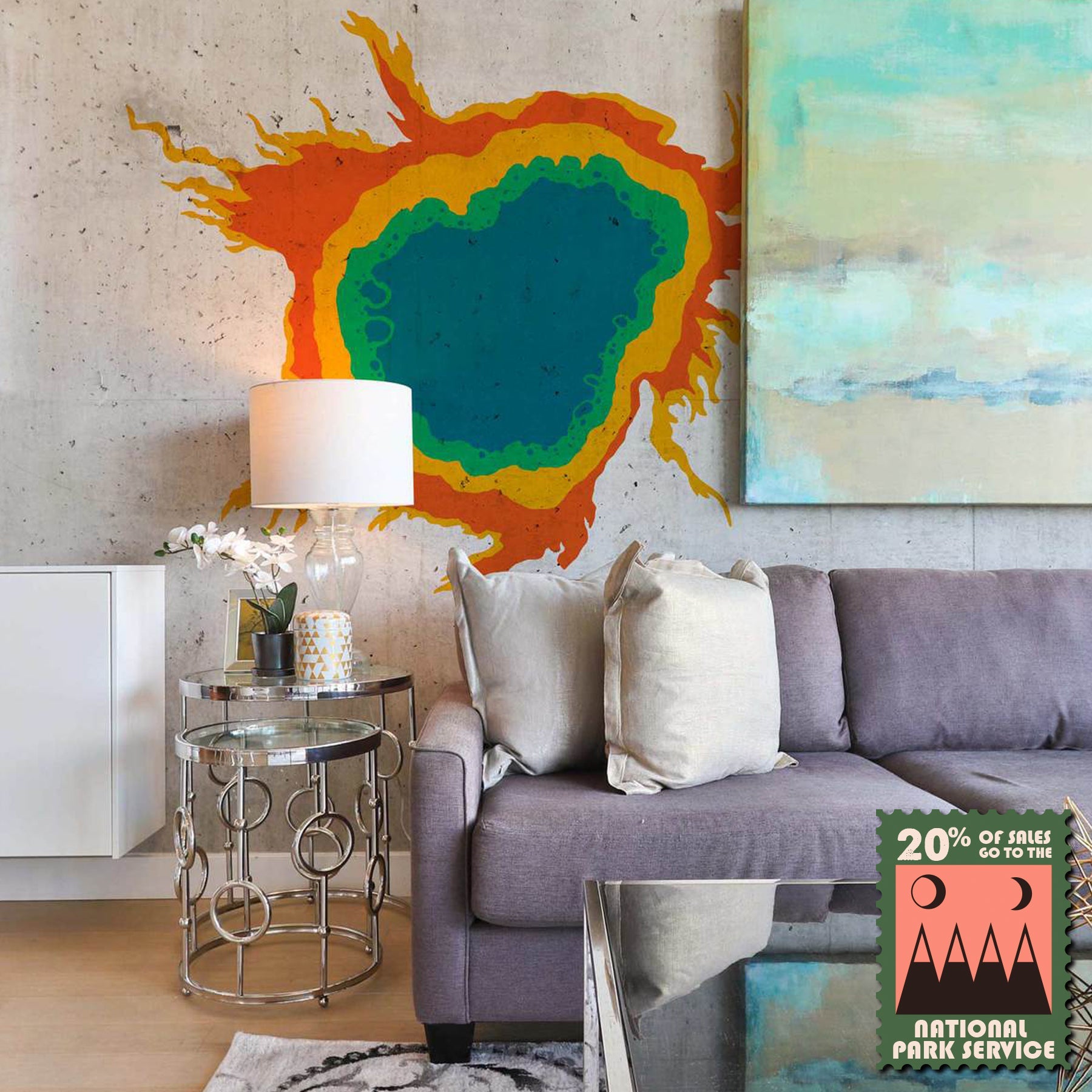 grand prismatic spring stencil on wall