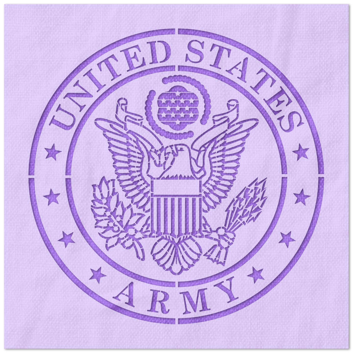 United States Army Stencils painted army seal design on purple surface