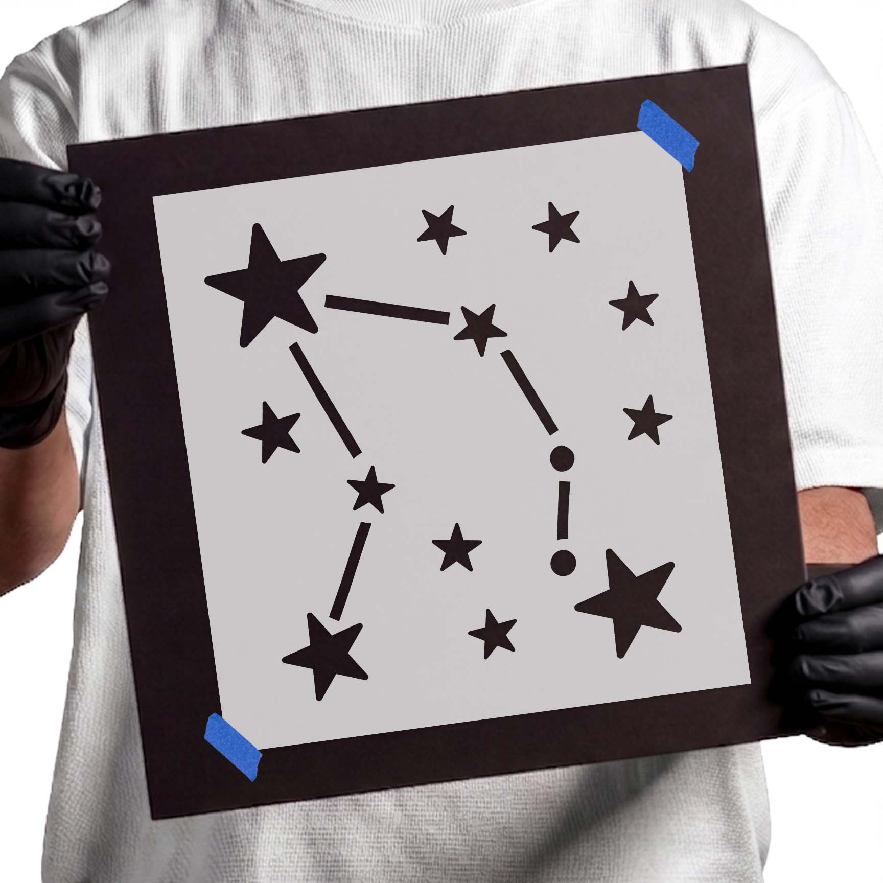 Big Dipper constellation stencil with connected stars and surrounding night sky