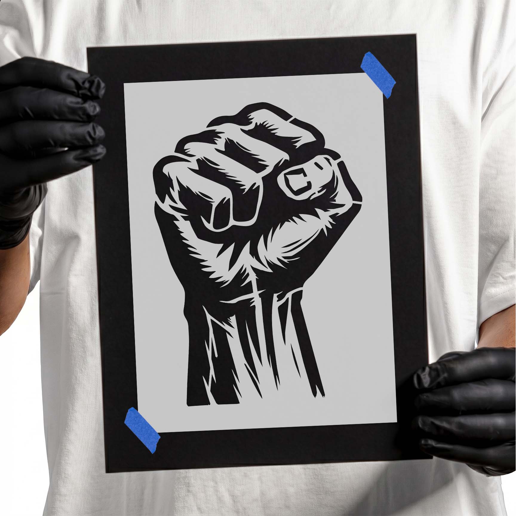 Bold clenched fist stencil design