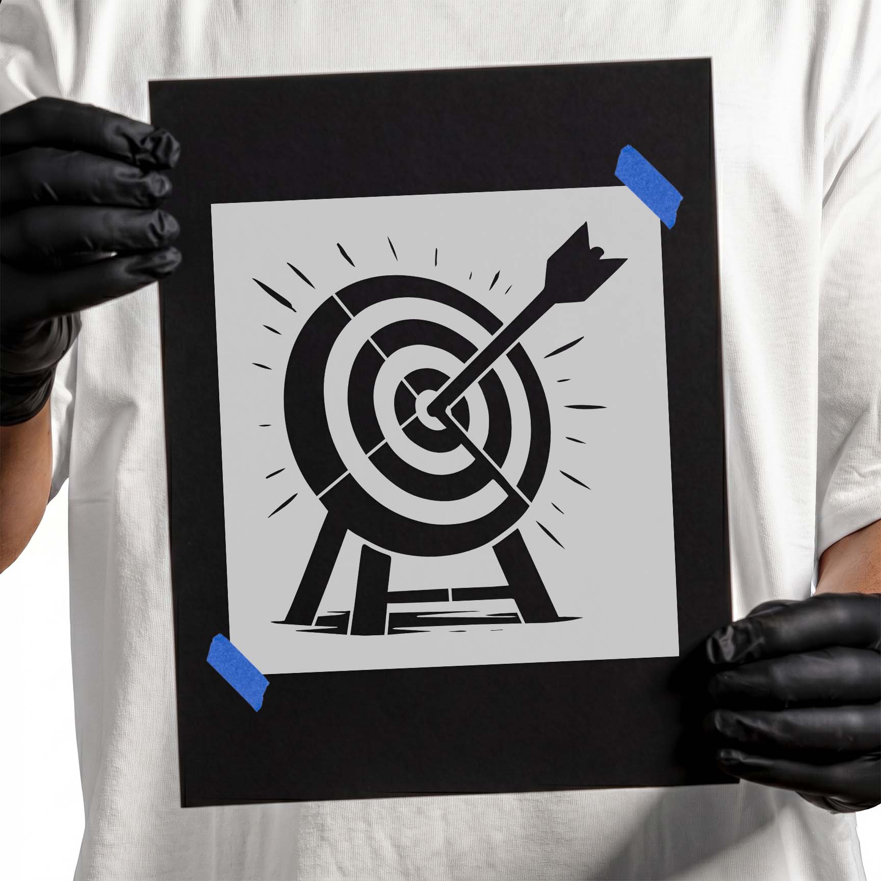 Bullseye target with arrow through center stencil design
