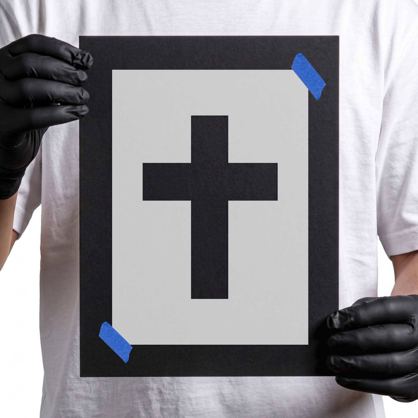 Simple Christian cross silhouette stencil with clean geometric design