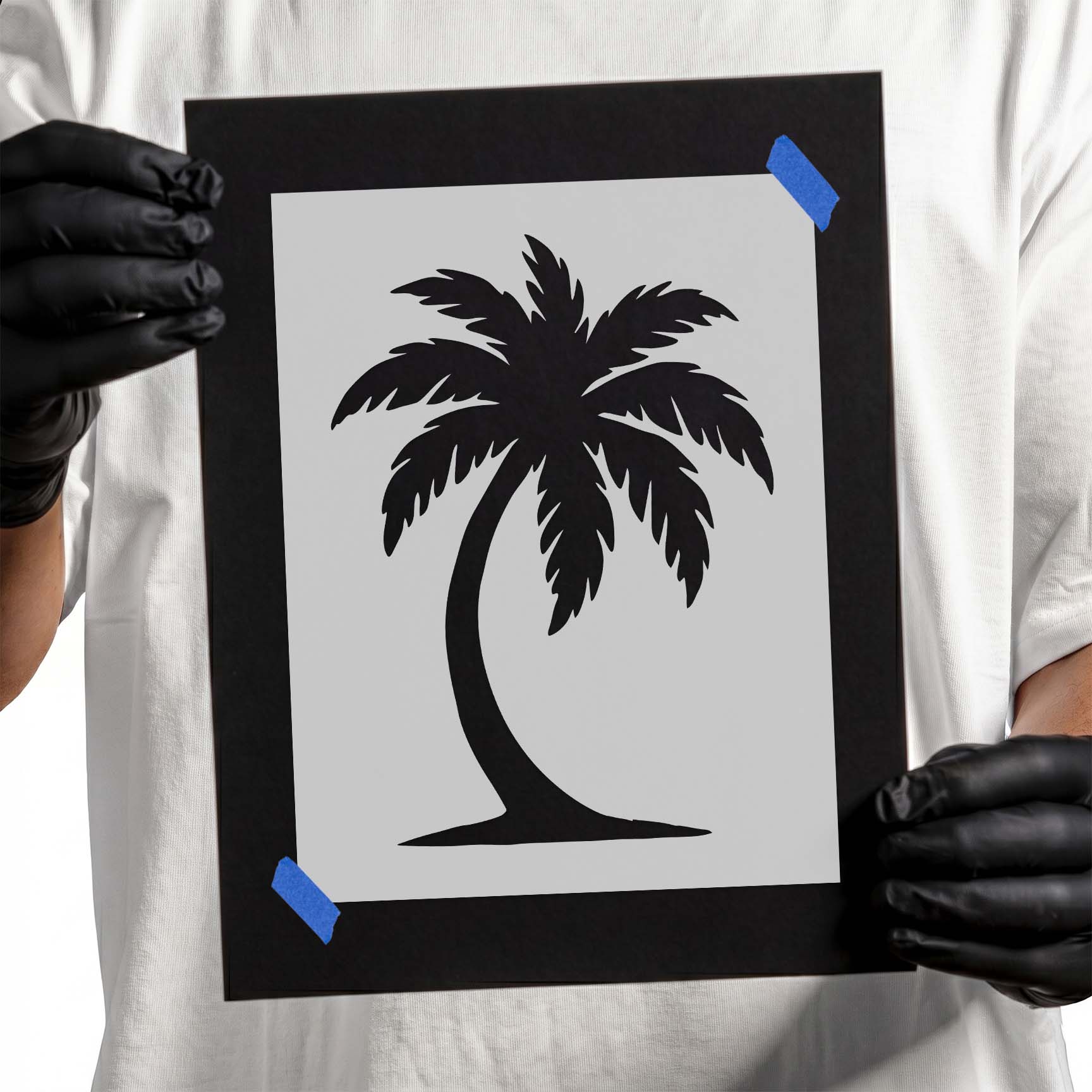 Classic Curved Palm Tree Silhouette Stencil featuring a single tropical palm tree.