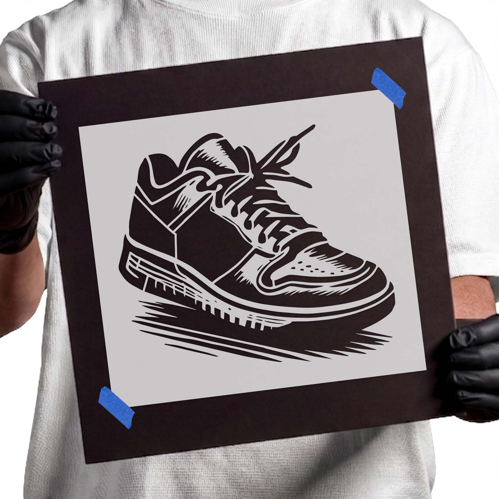 Detailed lace-up low top sneaker stencil with athletic style