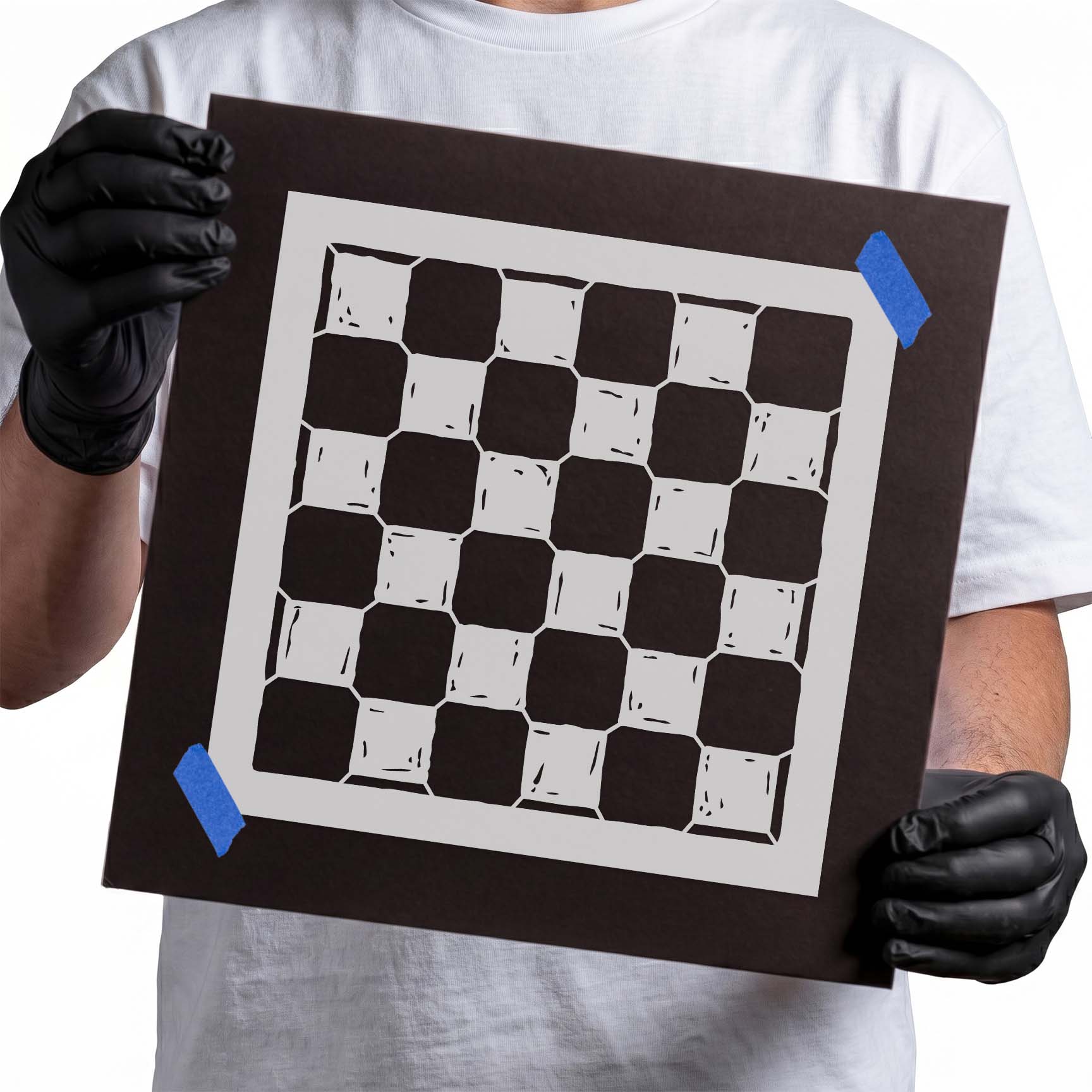 Distressed checkerboard pattern with weathered square design stencil