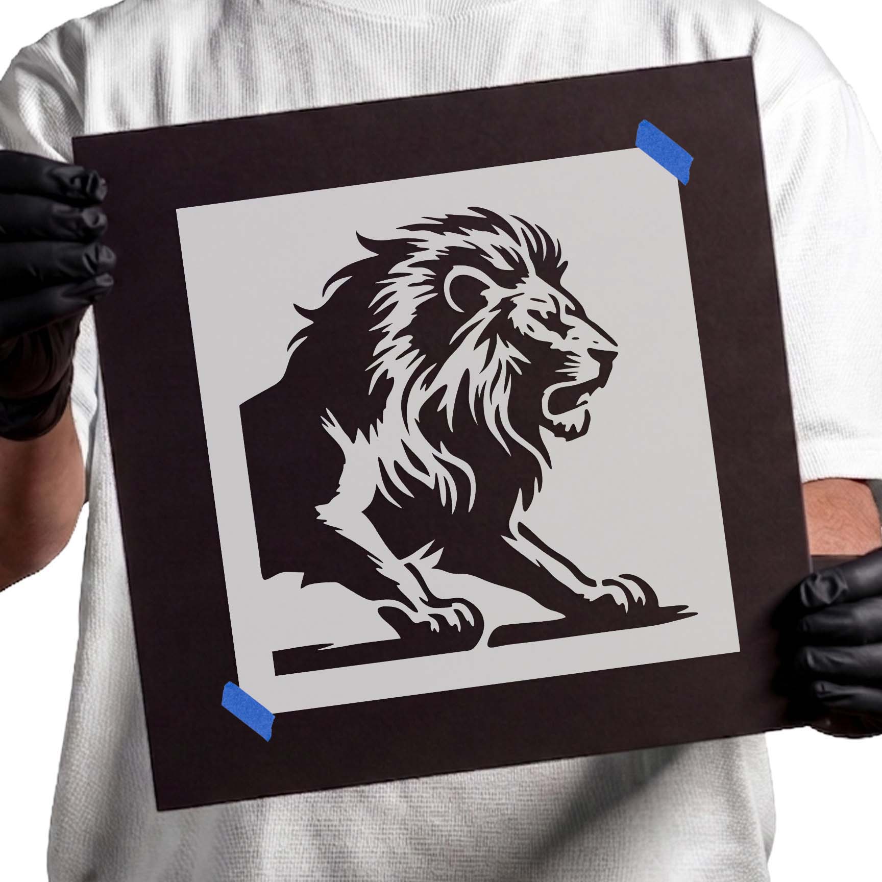 Majestic Roaring Lion Stencil with a roaring lion and flowing mane.