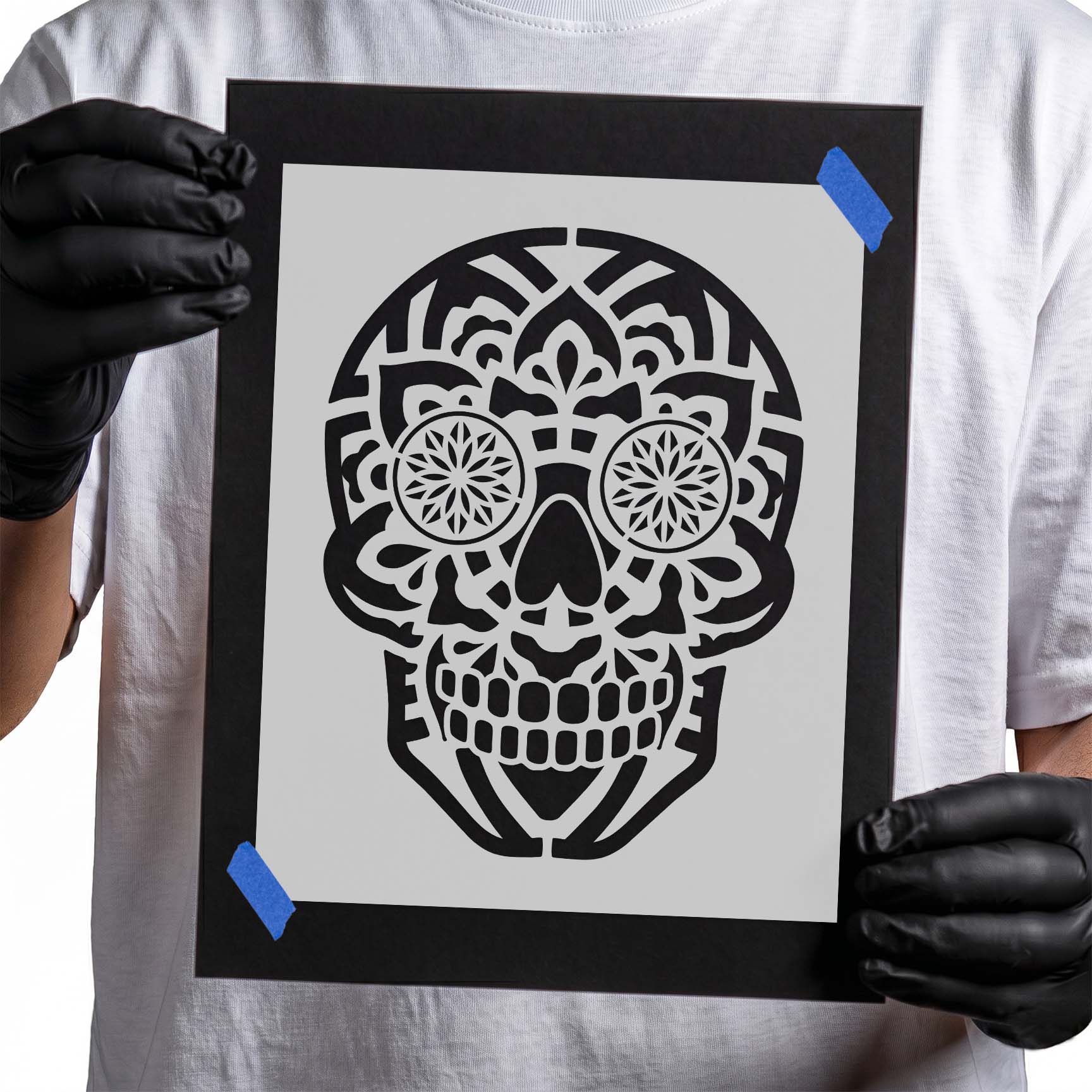 Intricate sugar skull with mandala floral details for decorative painting