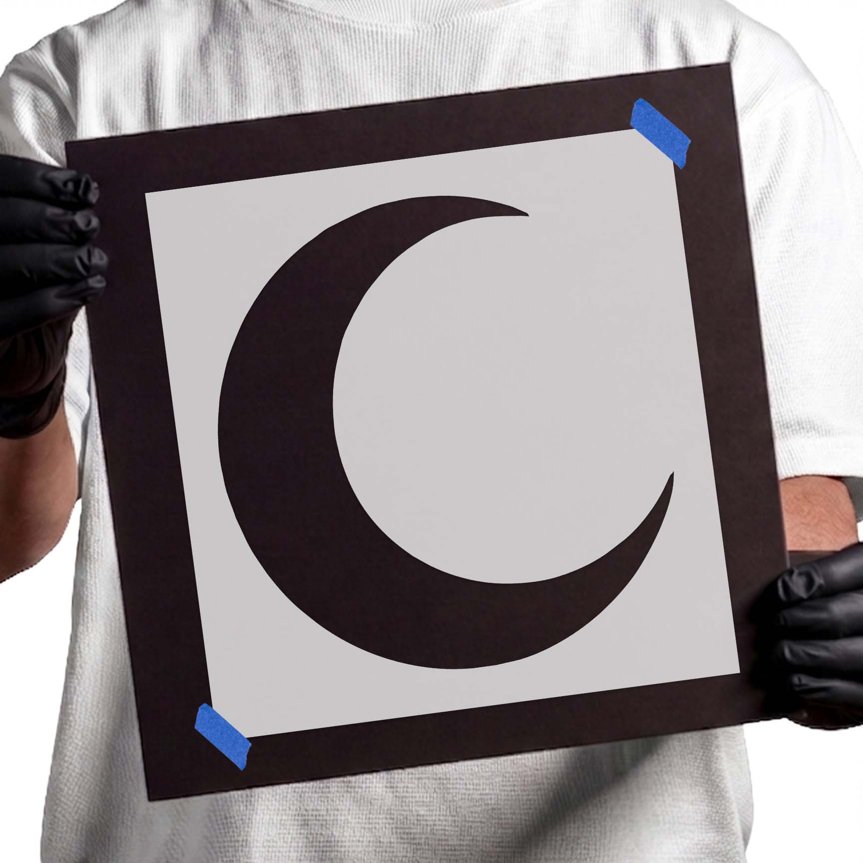 Simple crescent moon silhouette stencil for celestial and lunar themed crafts