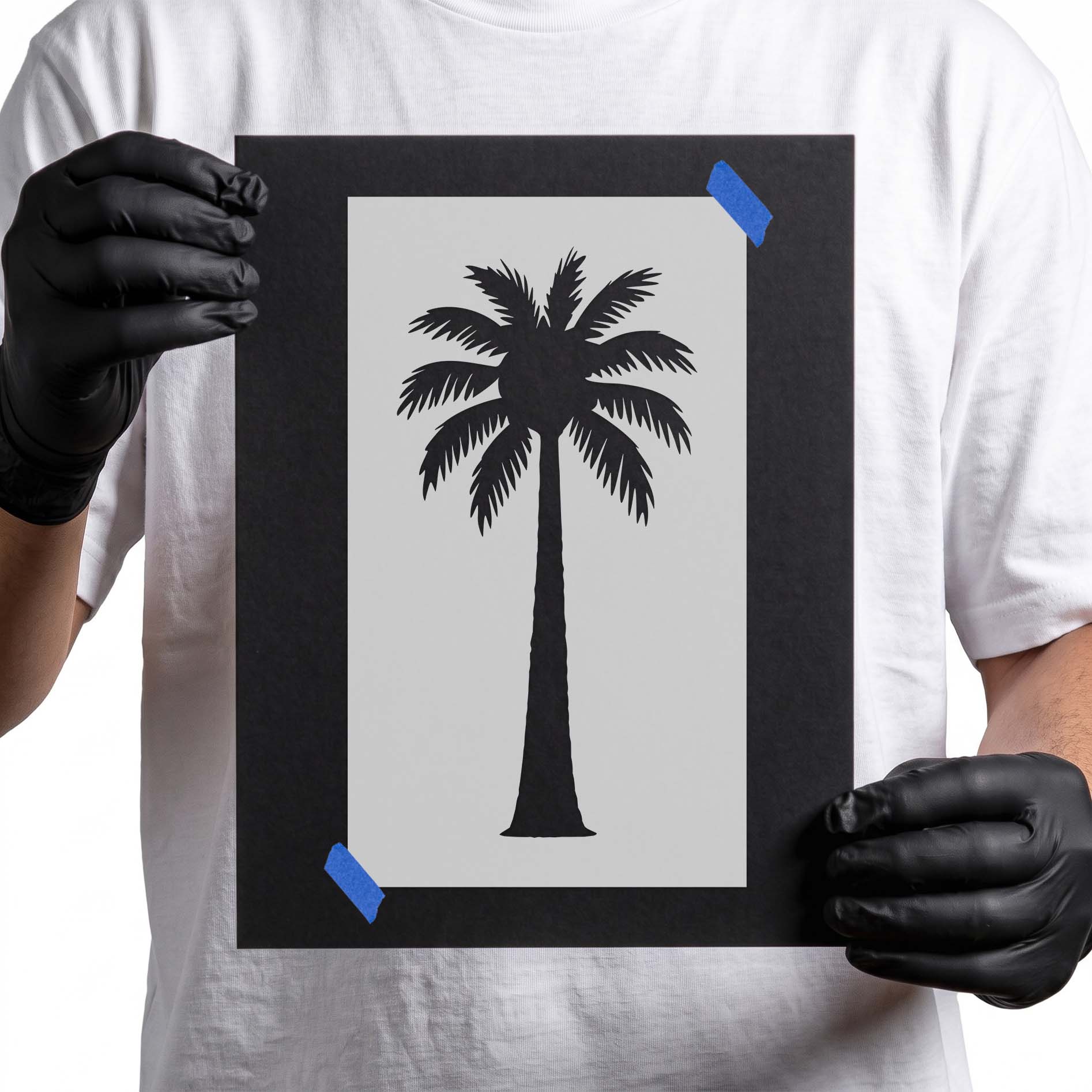 Tall Palm Tree Stencil with realistic tropical palm silhouette