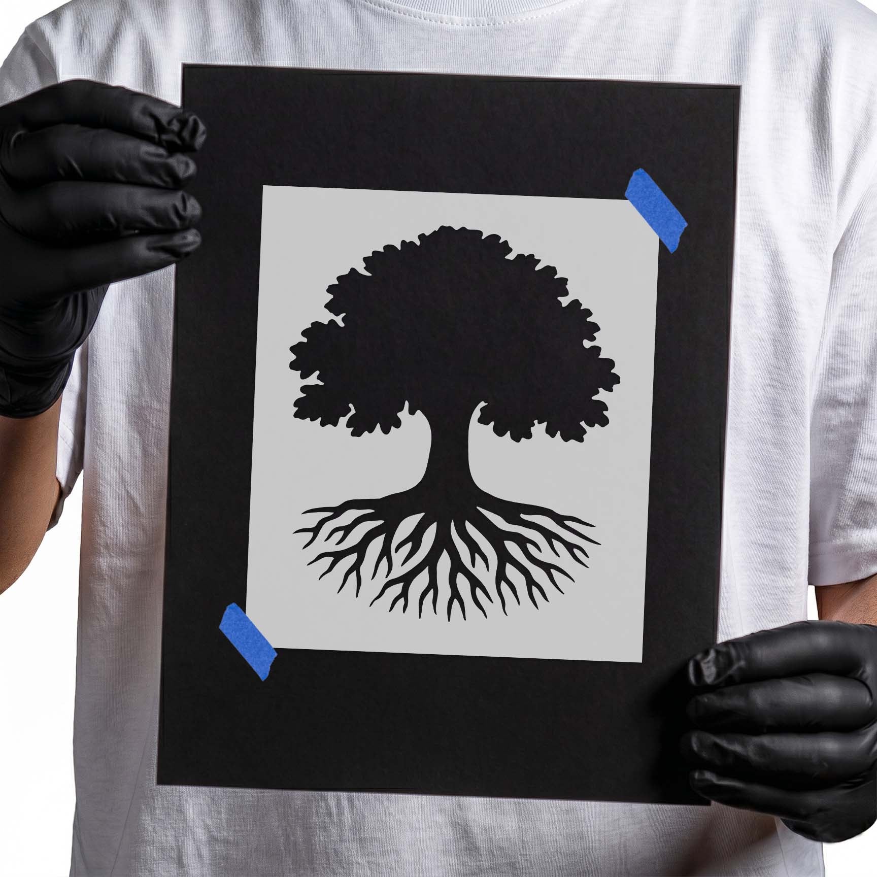 Tree of Life Roots stencil featuring a flourishing tree with exposed roots
