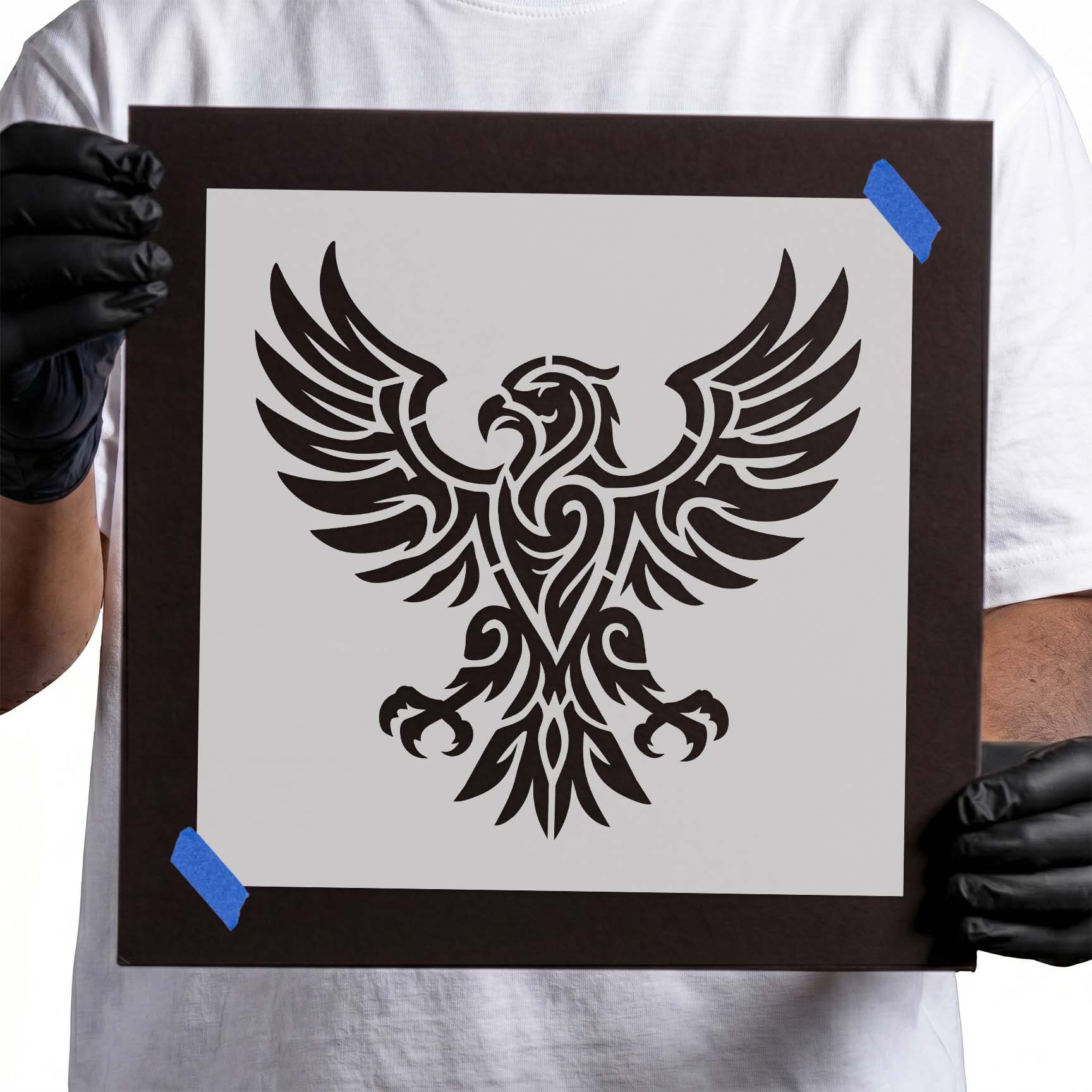 Tribal Eagle Emblem Stencil with stylized spread wings