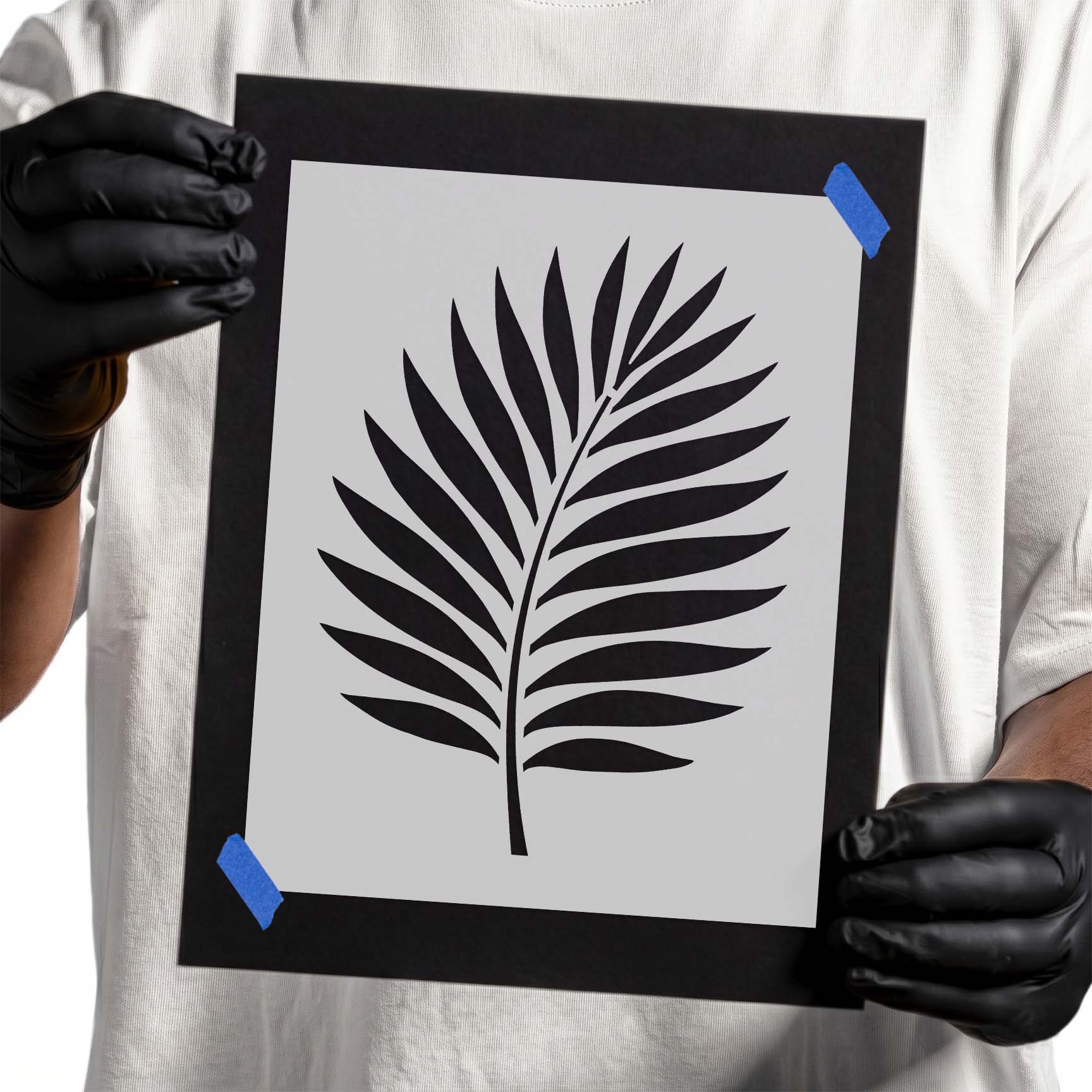 Tropical Palm Frond Stencil with single tropical leaf silhouette