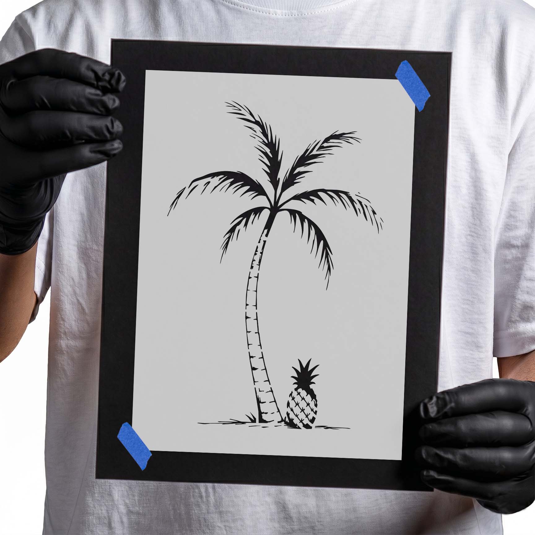 Palm tree and pineapple stencil with tropical island design