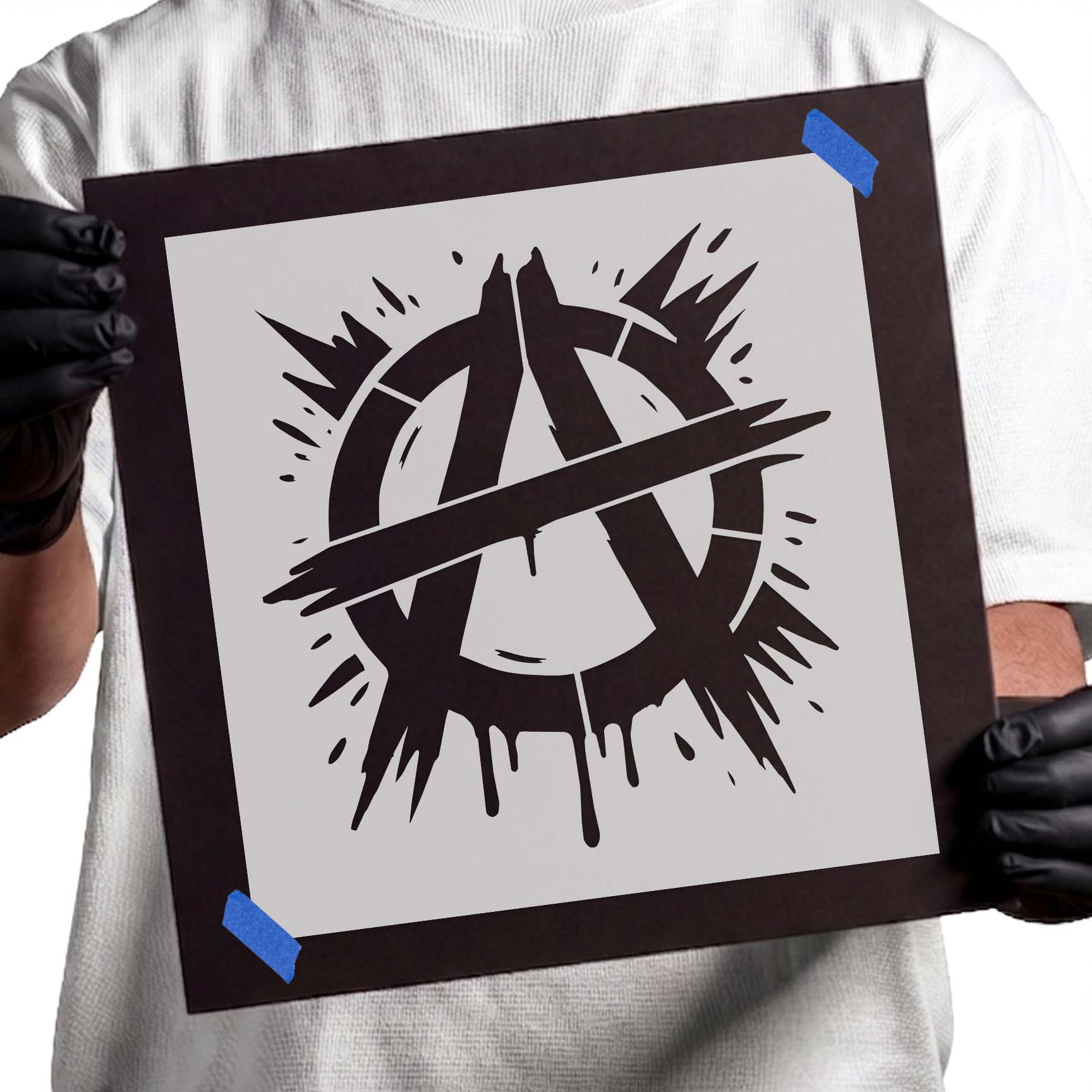 Anarchy emblem with paint splash graffiti stencil design