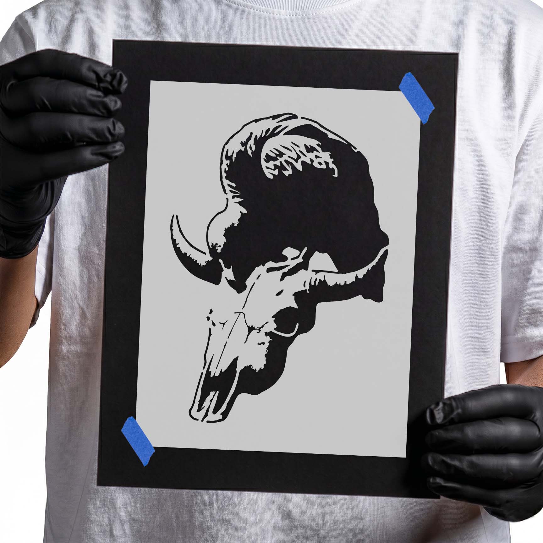 Vulture skull illustration inside a bold soaring bird silhouette stencil design