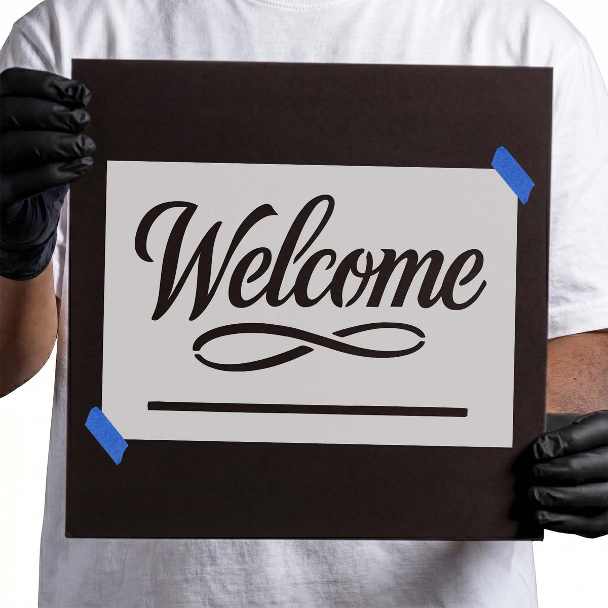 Welcome Script Address Sign Stencil with customizable line