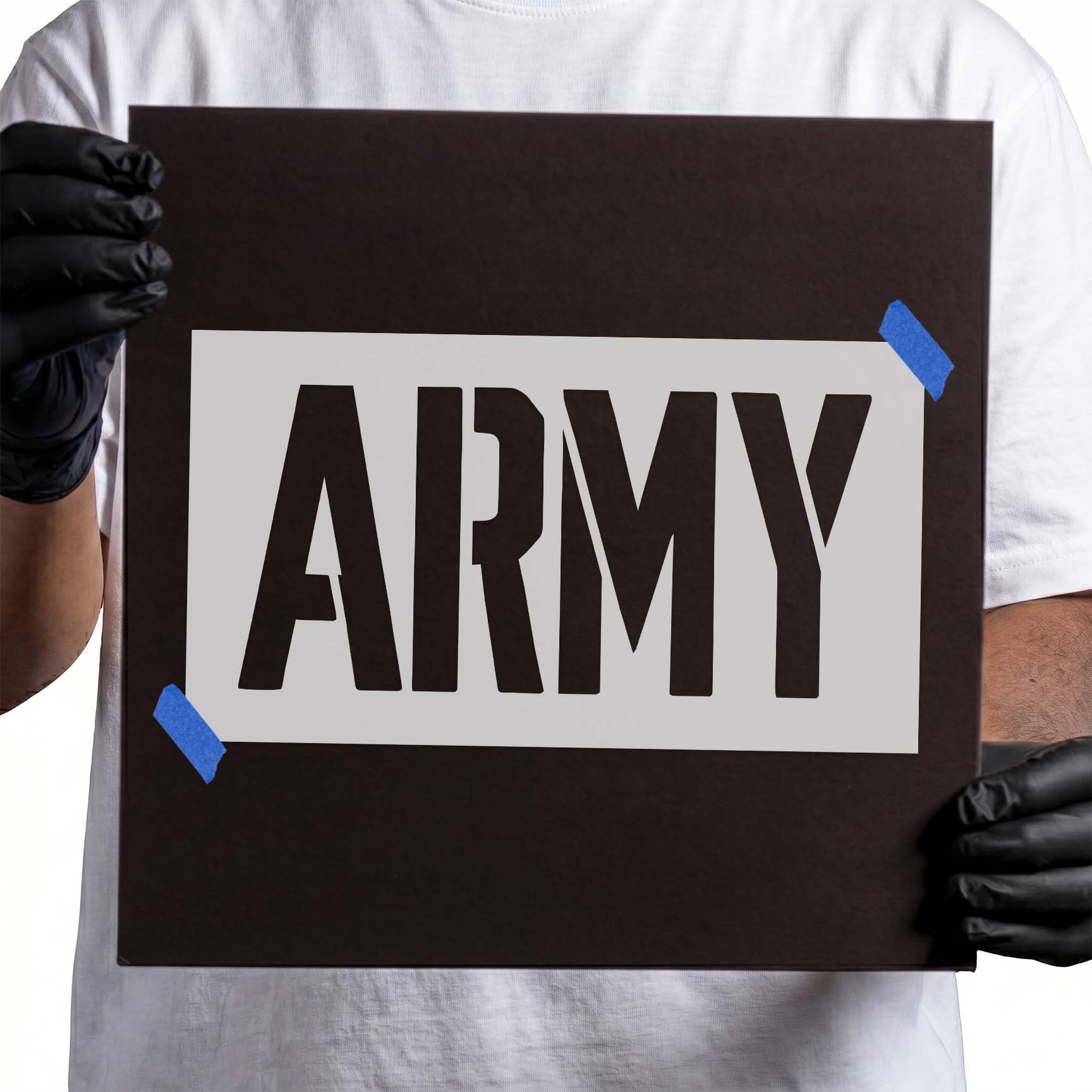 Army word stencil with ARMY in bold military block lettering