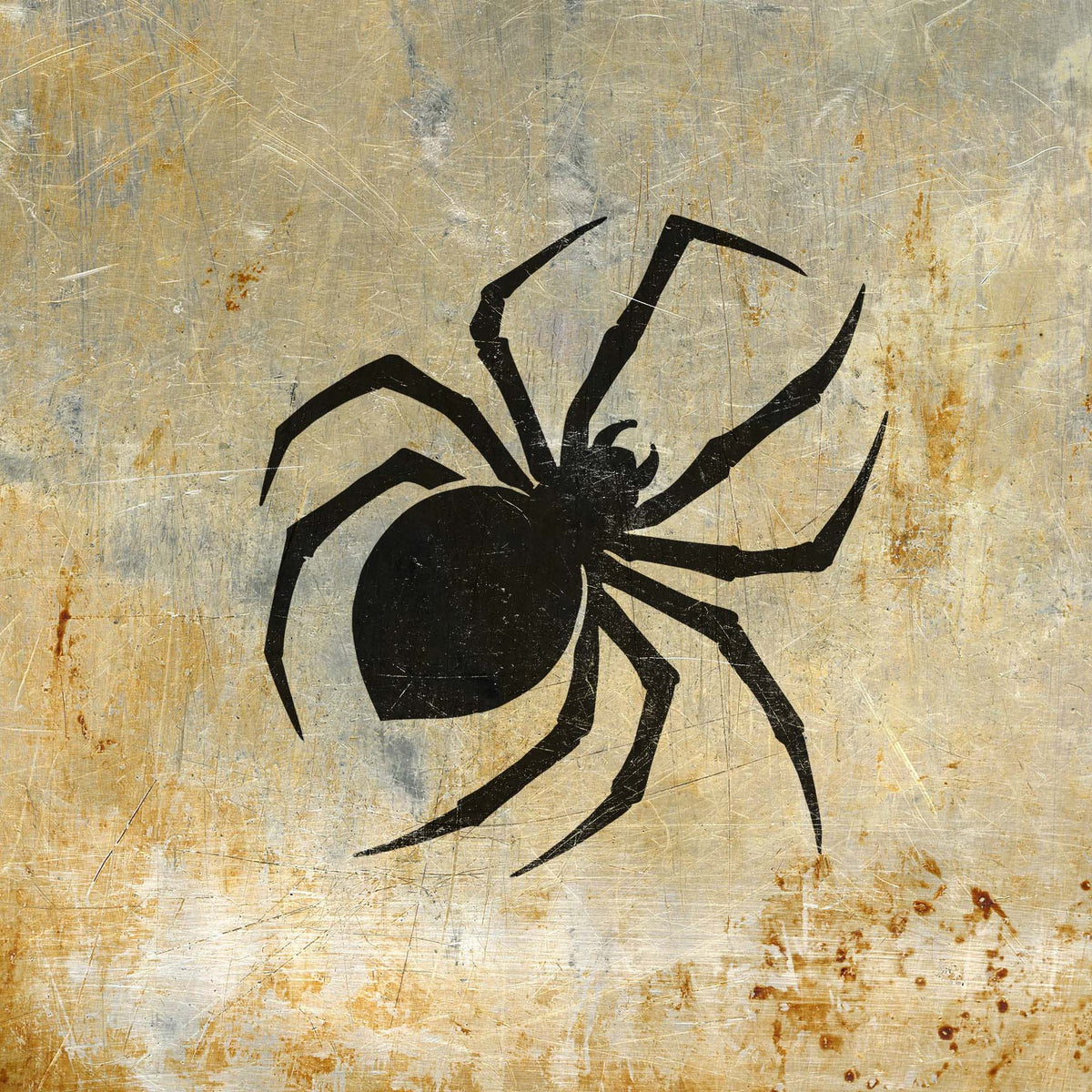 Black Widow Spider Silhouette Stencil creates a bold black spider on weathered metal