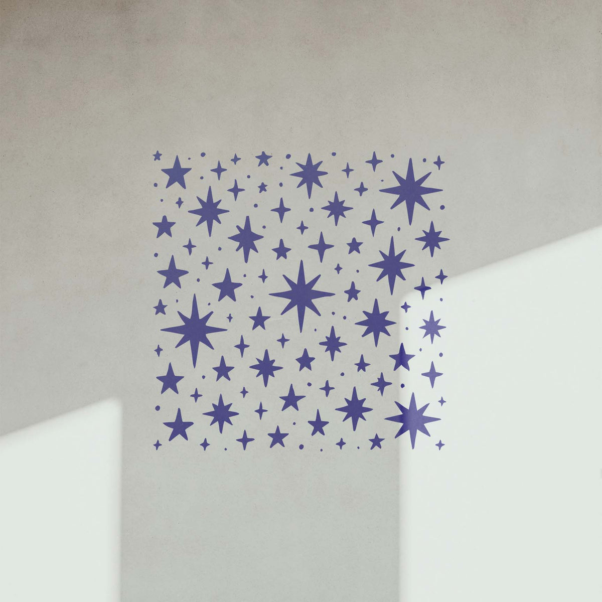 Celestial Star Scatter Stencil painted purple on interior wall