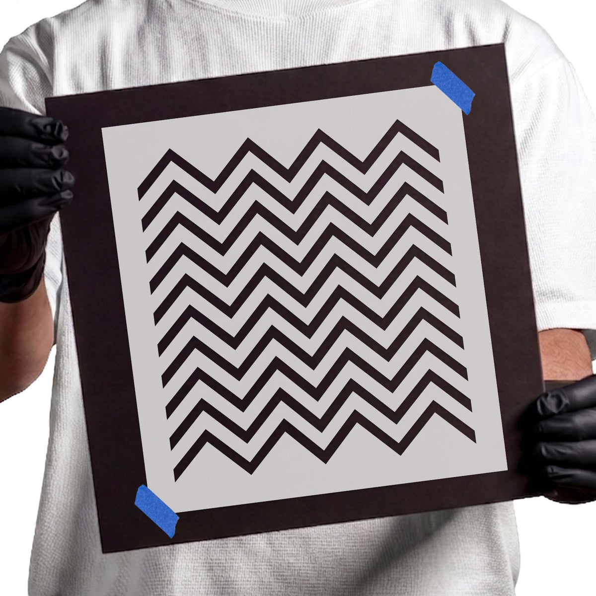 Chevron Pattern Stencil featuring evenly spaced rows of bold V-shaped zigzag stripes