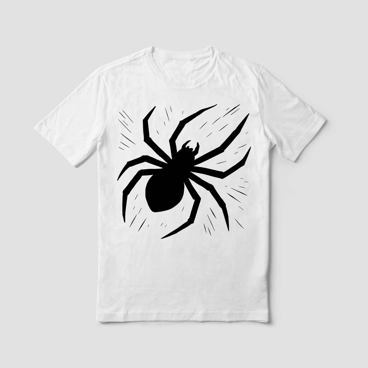 Creeping Spider Silhouette Stencil makes a striking graphic on a crisp white T-shirt