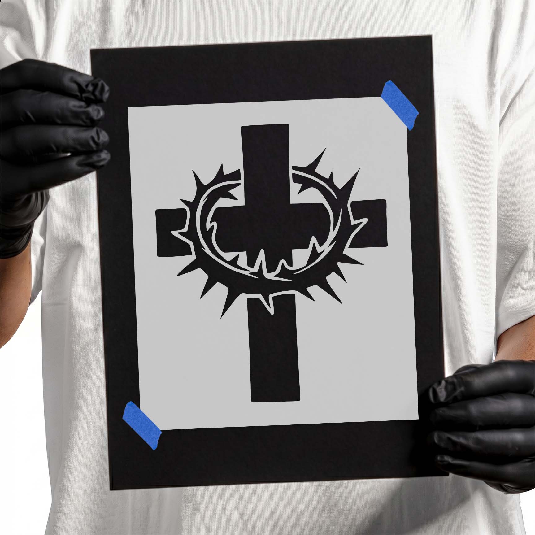 Christian cross surrounded by a crown of thorns