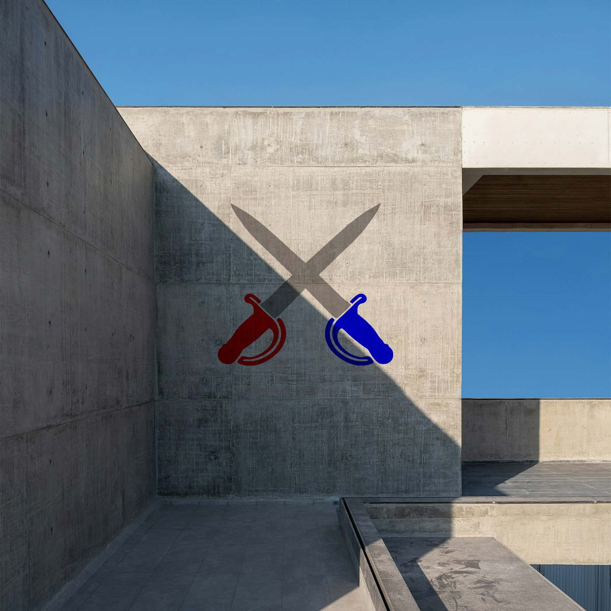 Crossed Cavalry Sabers stencil displayed on modern concrete wall