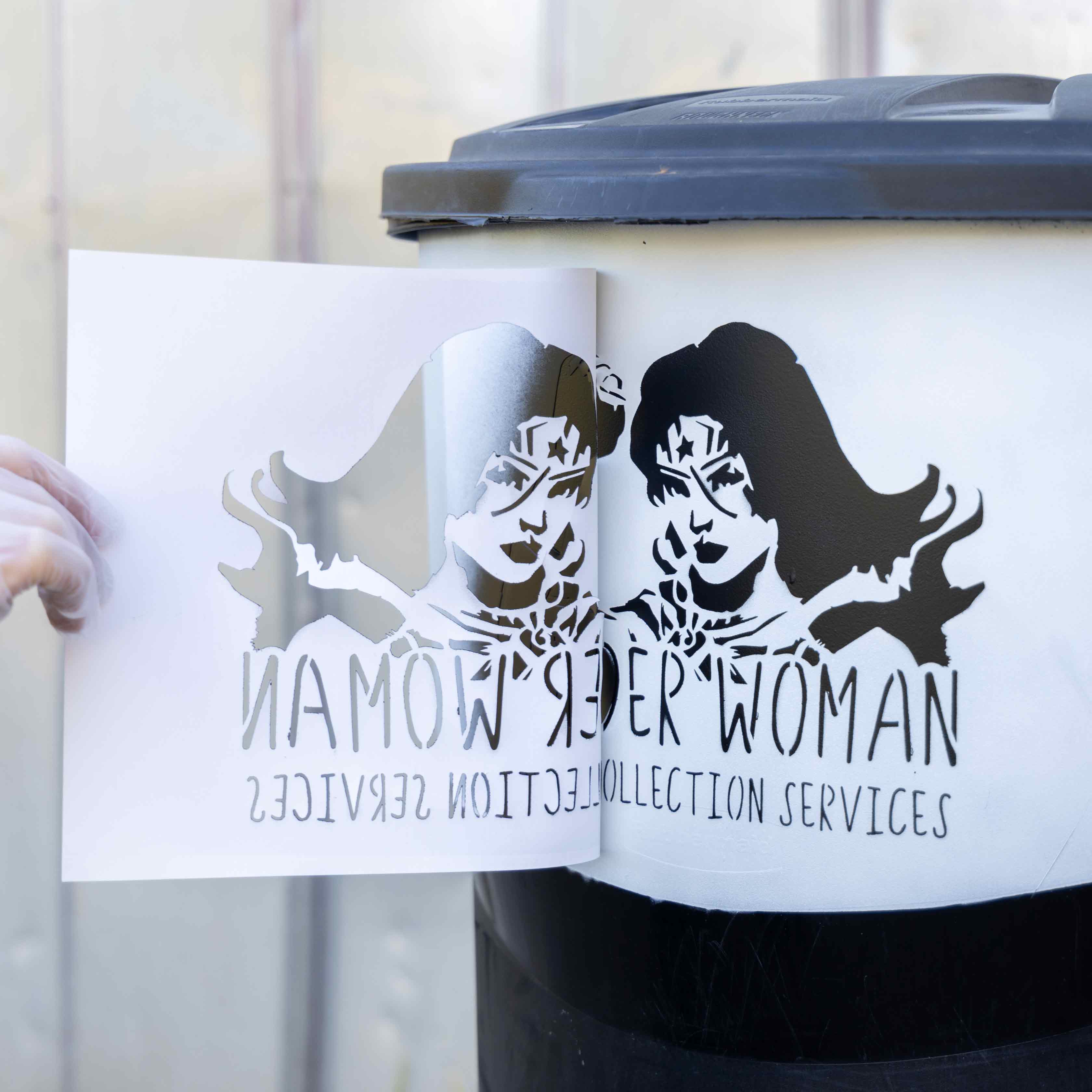 Custom Adhesive Stencil on Trash Can