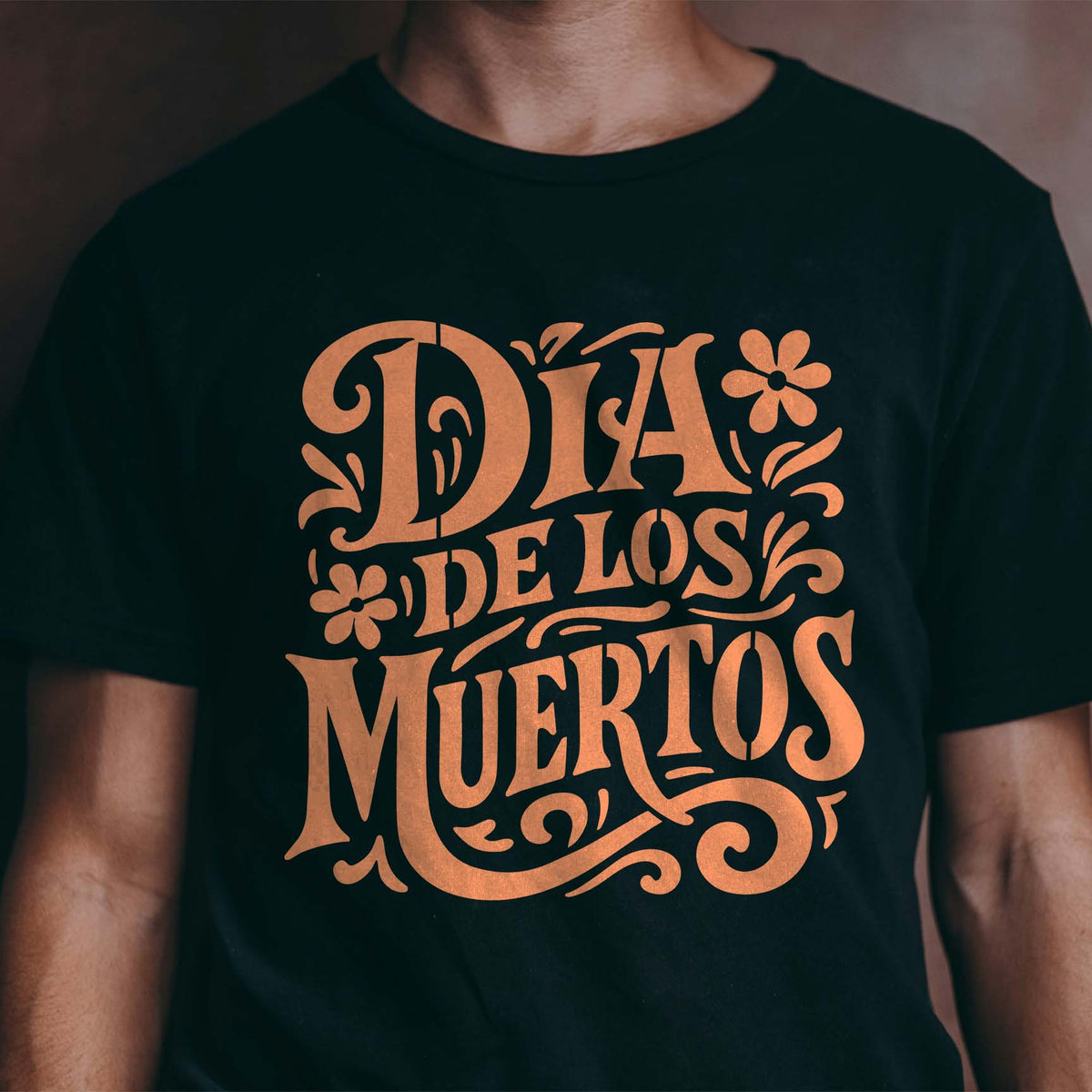 Día de los Muertos Lettering Stencil adds ornate floral typography to a black shirt