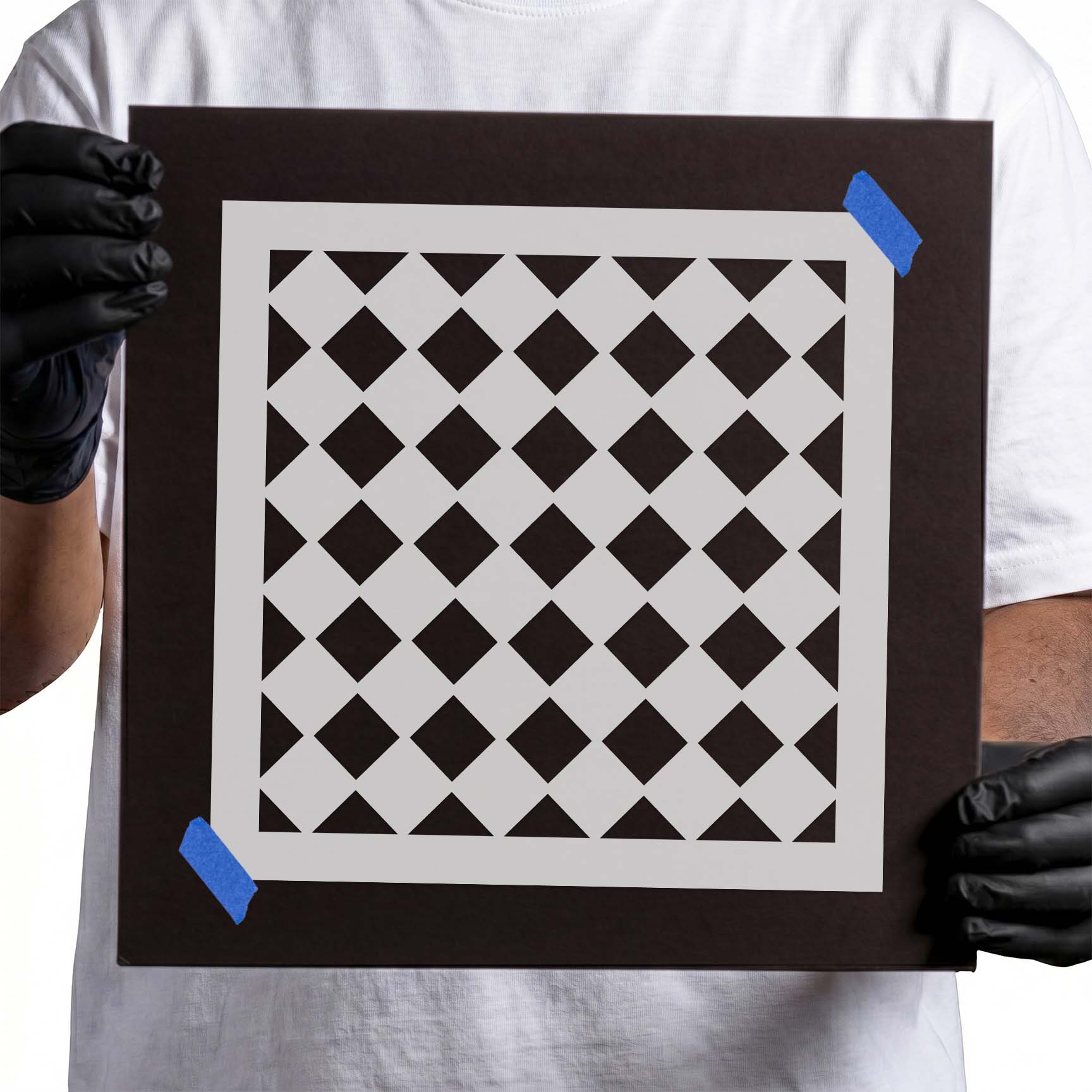 Diagonal checkerboard pattern with repeating geometric squares