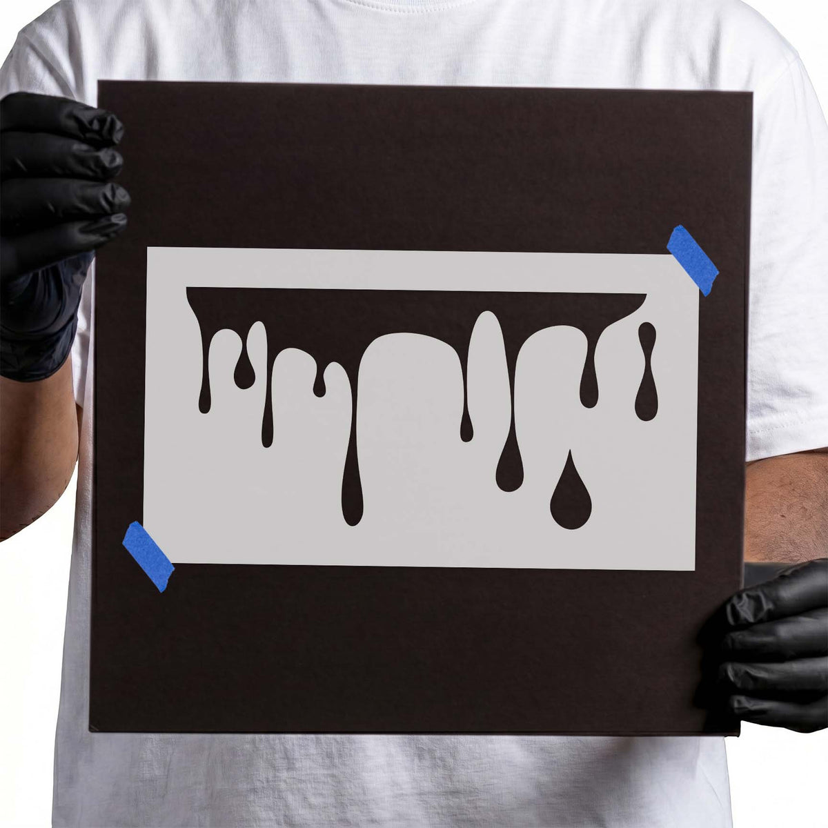 Irregular dripping liquid pattern stencil with varied drops flowing downward