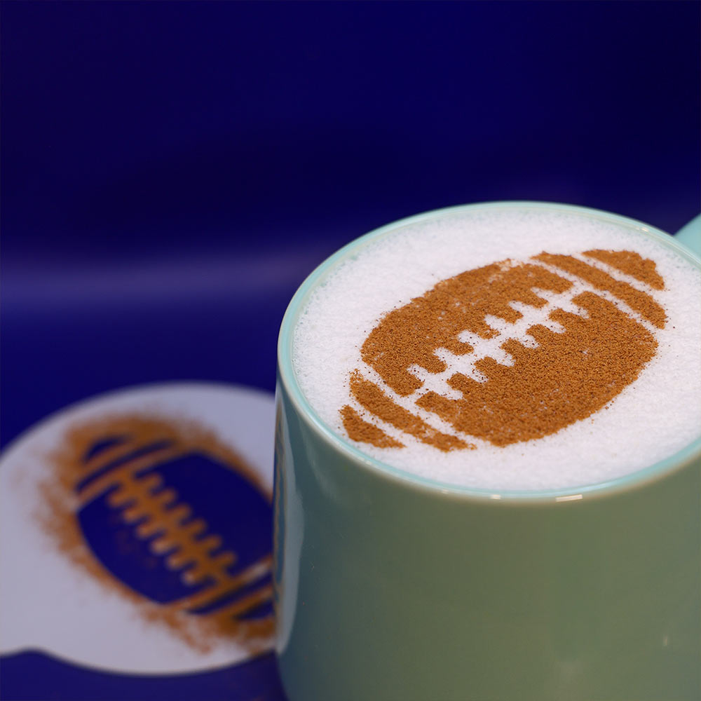 football latte stencil art