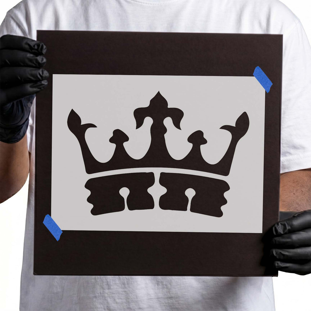 French crown stencil with ornate pointed tips and decorative band