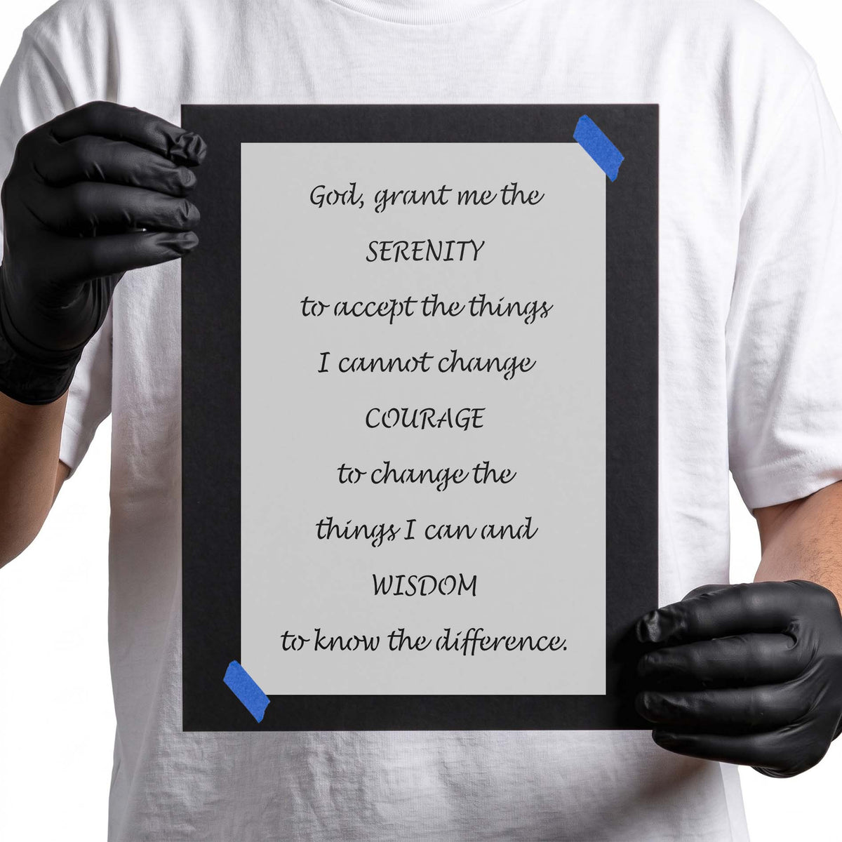 Serenity Prayer stencil with centered script lettering emphasizing serenity courage and wisdom