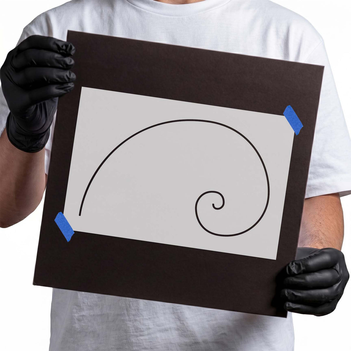 Golden ratio spiral stencil featuring a sweeping curved line with an inward curl