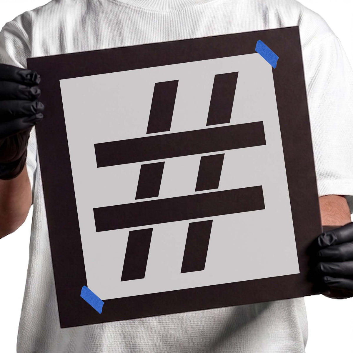 Hashtag number symbol stencil with bold intersecting horizontal and vertical lines