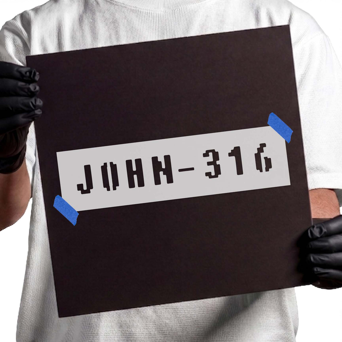 John 3:16 scripture stencil featuring bold JOHN-316 industrial block lettering