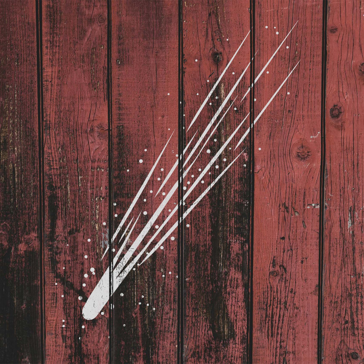 Across weathered red wood, the Meteor Streak Sky Stencil captures a white meteor with sparkling trails.