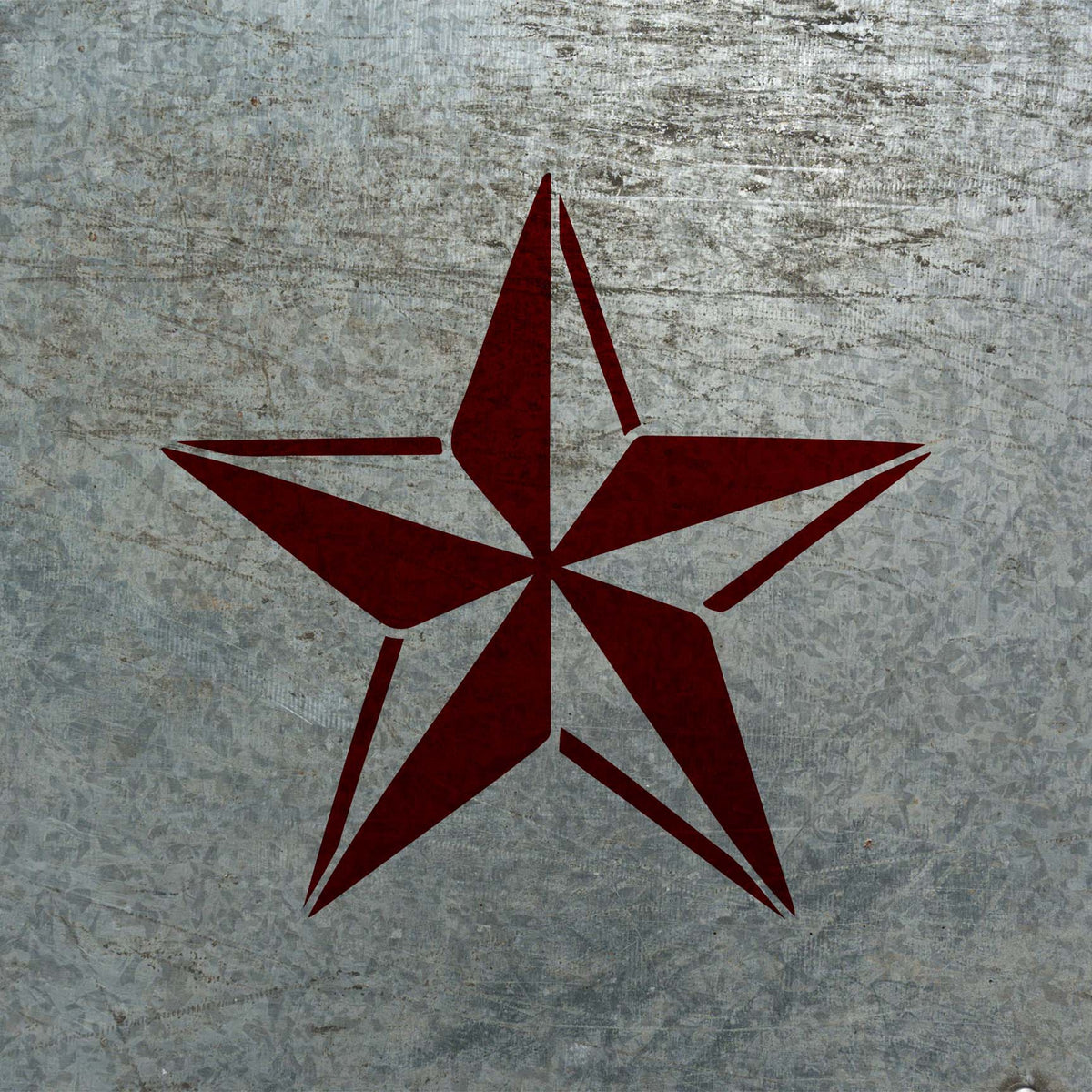 Nautical Star Stencil displayed in dark red across a textured metal surface