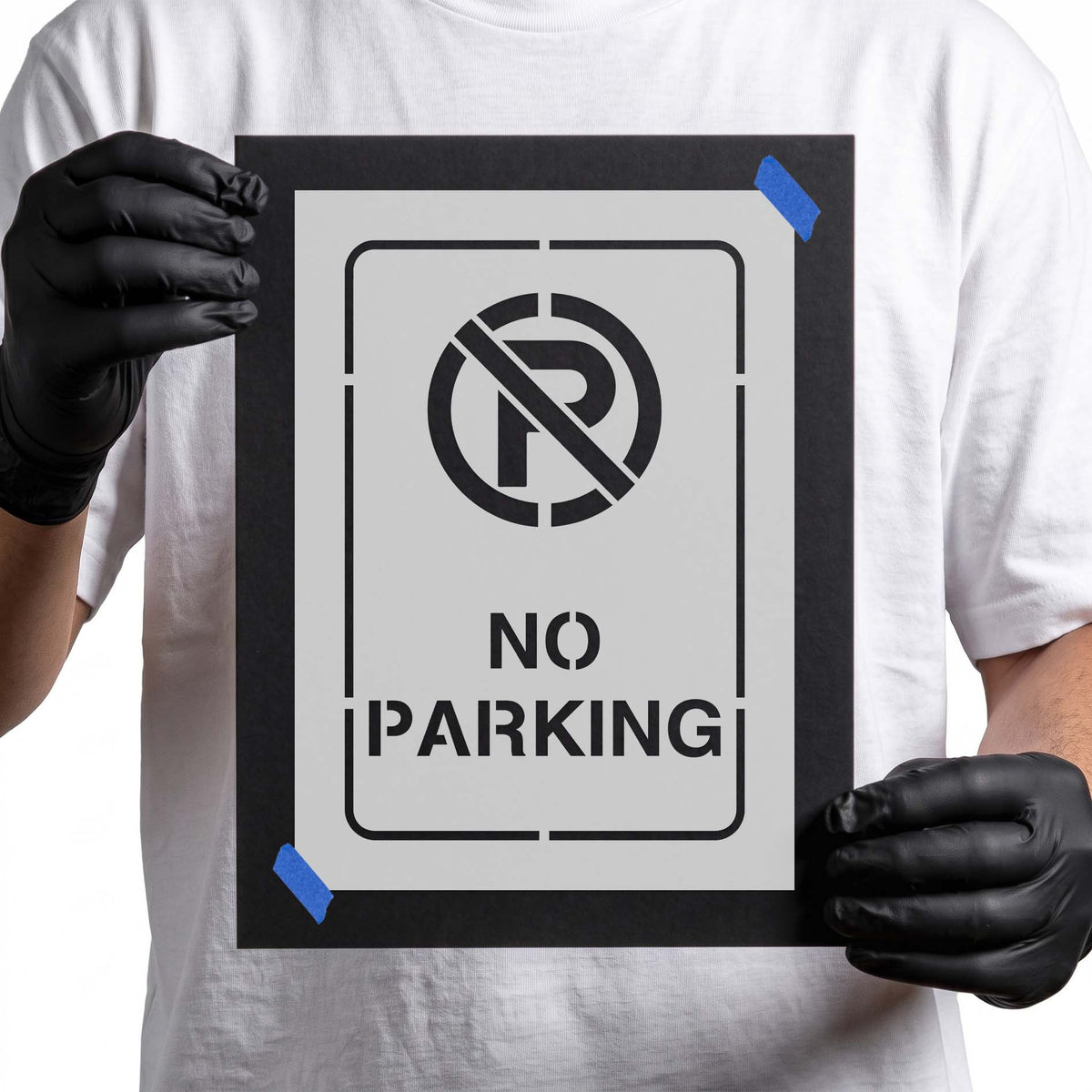 No Parking Sign Stencil with crossed-out P symbol and bold NO PARKING text