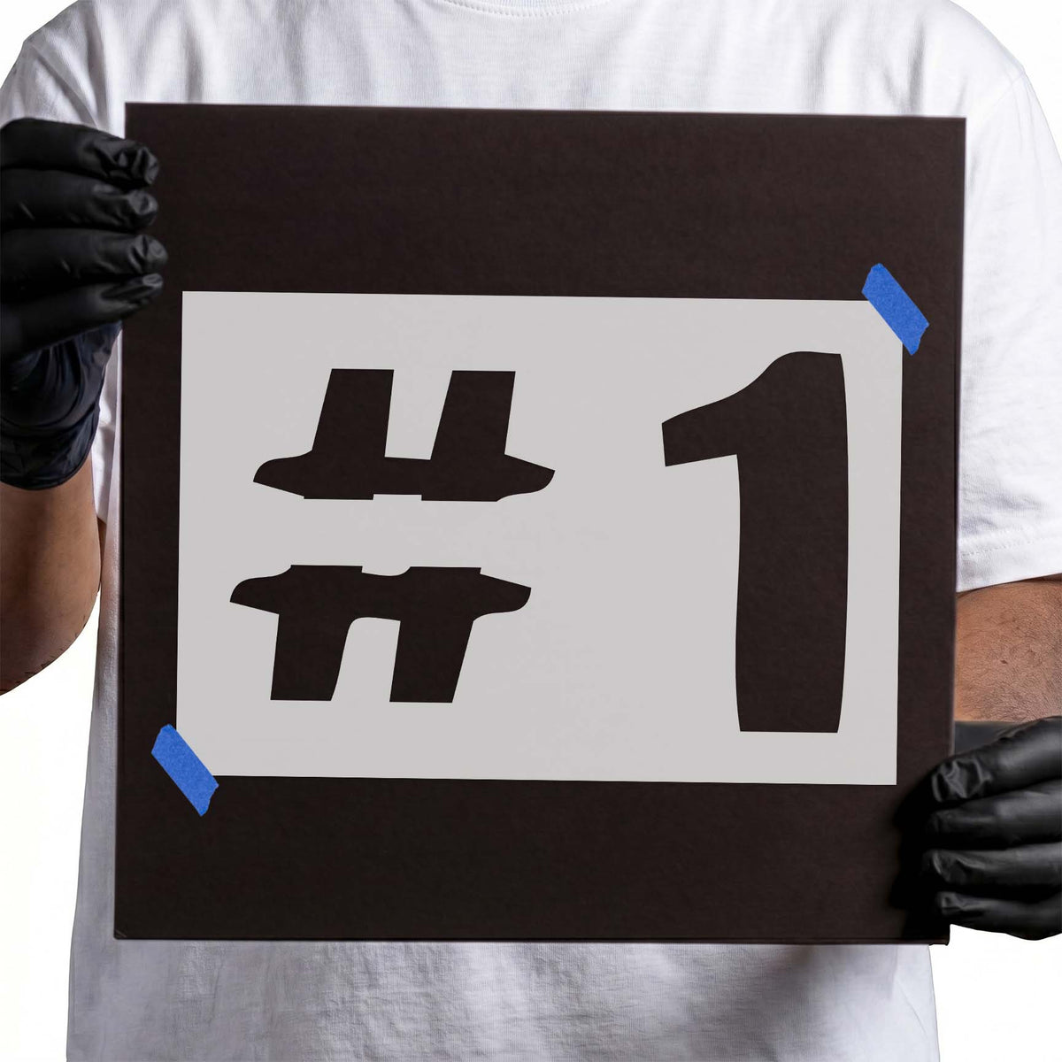 Number one stencil featuring a large bold numeral and segmented hashtag symbol