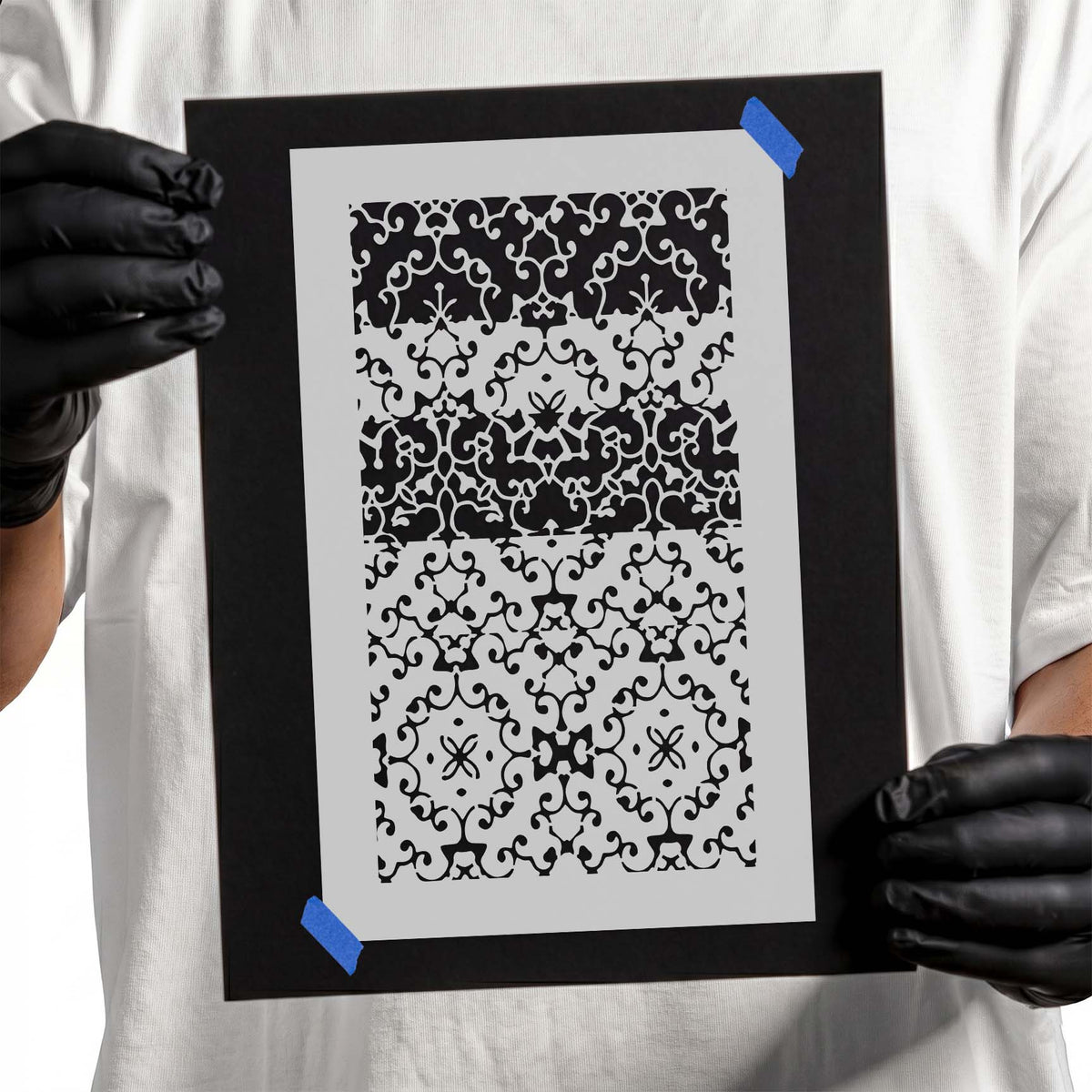 Create decor with the Ornate Furniture Pattern Stencil, featuring a detailed scrolling stencil pattern.