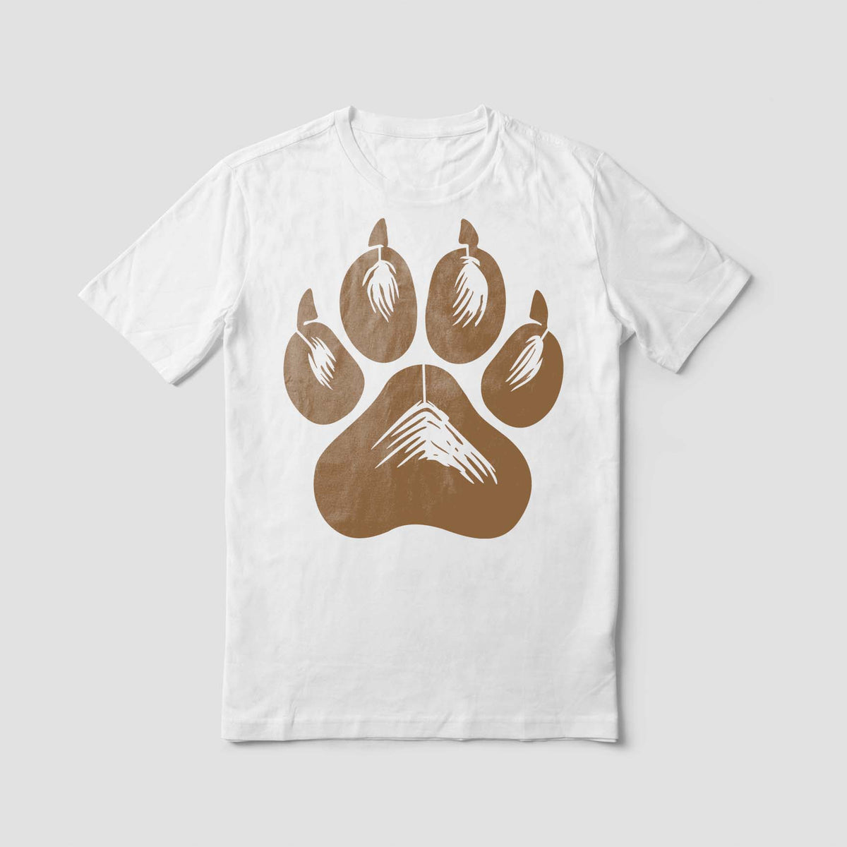 Realistic Dog Paw Print Stencil with claw details printed on a white shirt