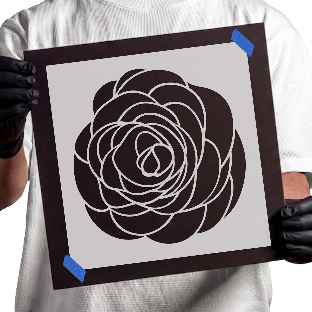 Rose stencil with layered blooming flower petals in a bold floral design
