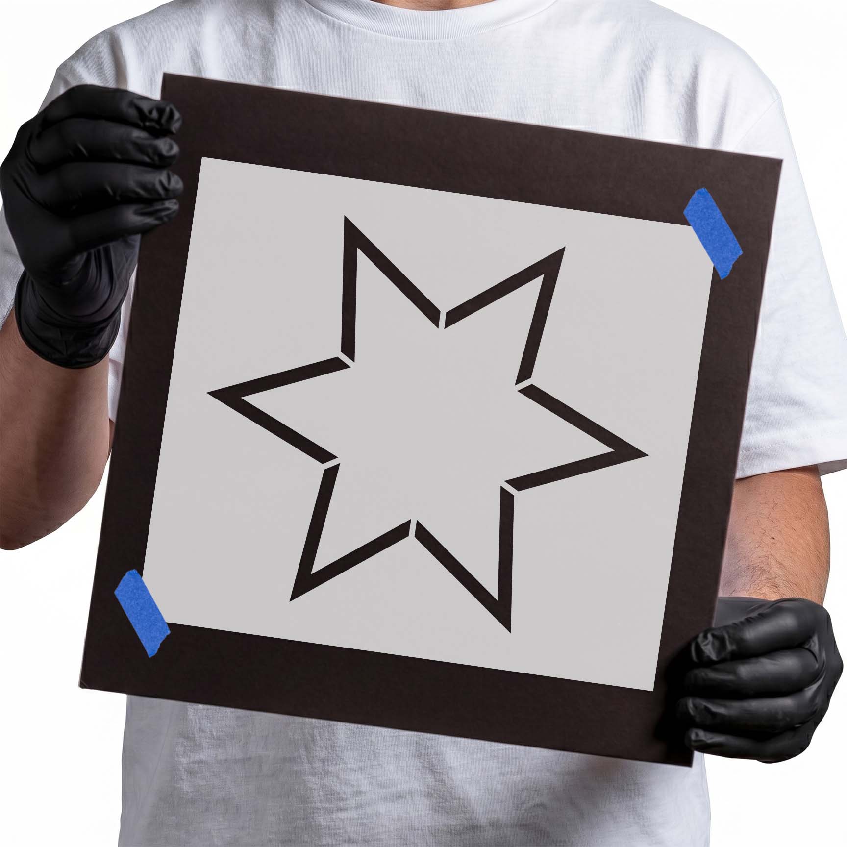 Bold six-point star outline stencil with clean geometric symmetrical design