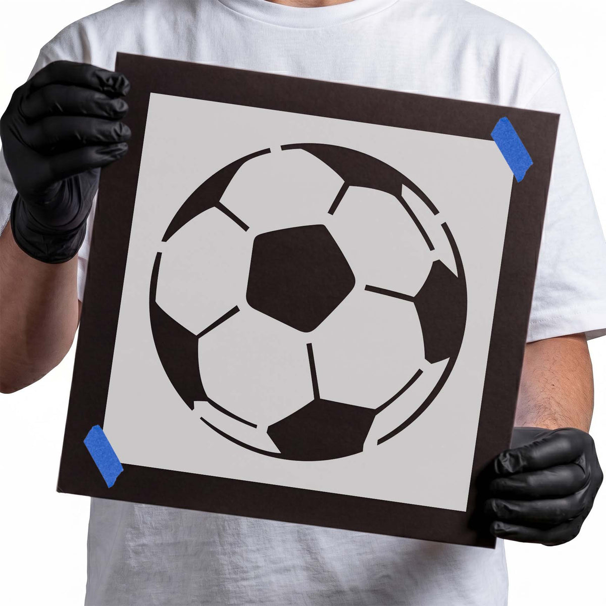 Classic soccer ball stencil with bold geometric pentagon and panel design