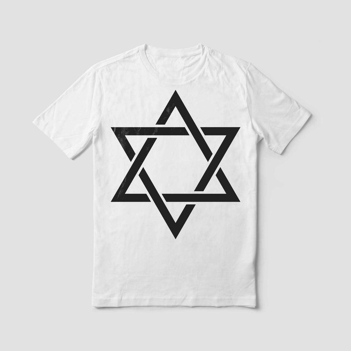 A crisp black Star of David Symbol Stencil stands out on the front of a white T-shirt