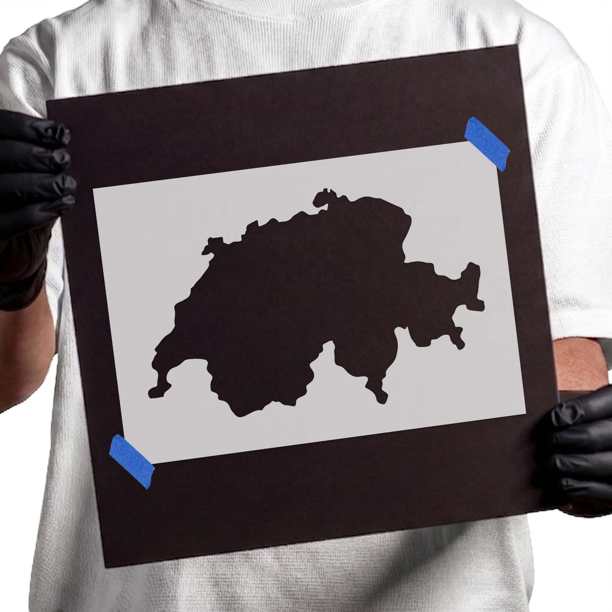 Switzerland stencil with bold country outline and irregular map borders