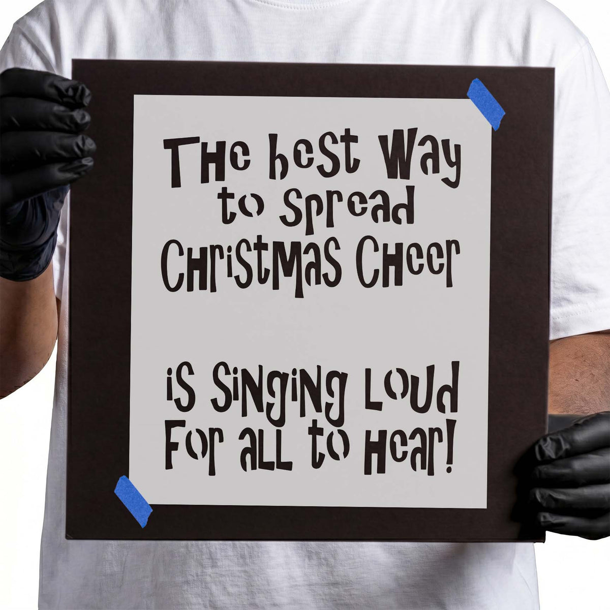 Playful Christmas cheer quote stencil with tall whimsical lettering