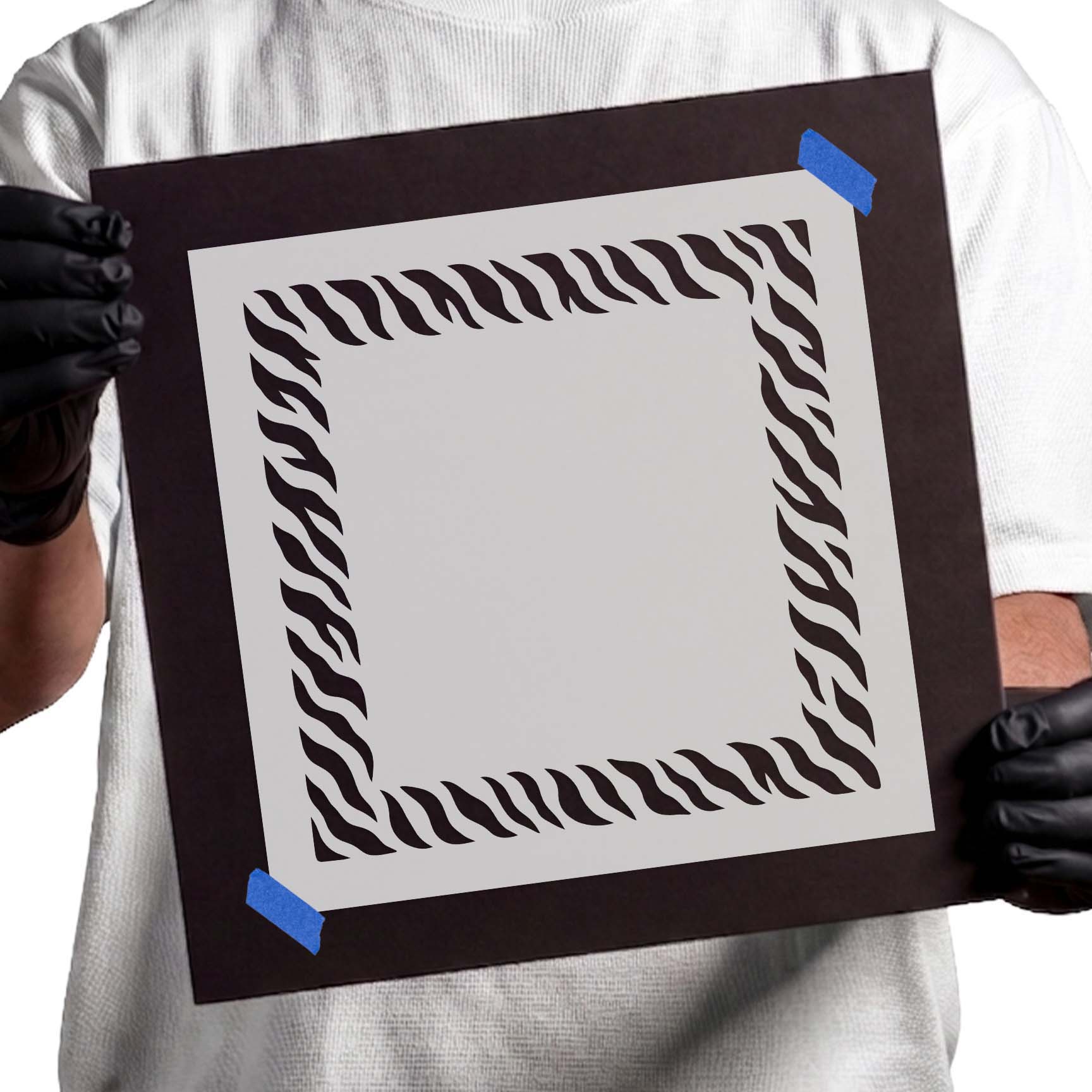 Tiger Stripe Border Stencil featuring a continuous animal print frame design.